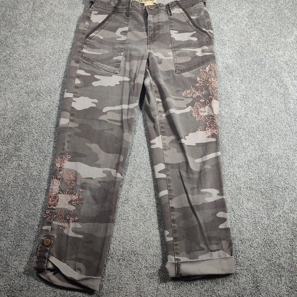 Democracy Womens Pants Gray 6 Cotton Blend Camo Utility Convertible Embroidered